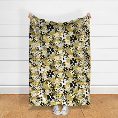 Black White and Gold Floral Fabric | Spoonflower