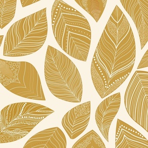 Non directional off white and gold detailed leaves