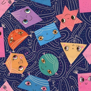 Fun geometric shapes with cute faces