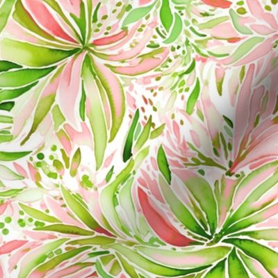 Lilly Petals – Pink/ Green on White