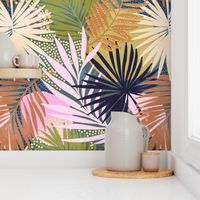 (L) Non Directional Tropical Boho Jungle 2. Muted colours #modernboho #tropical #palmleaves