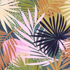 (L) Non Directional Tropical Boho Jungle 2. Muted colours #modernboho #tropical #palmleaves