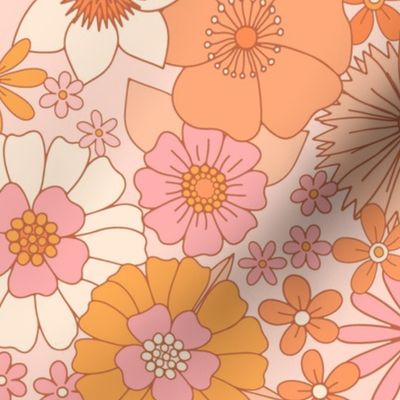 retro vintage floral jumbo wallpaper pink