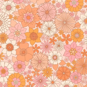 retro vintage floral jumbo wallpaper pink