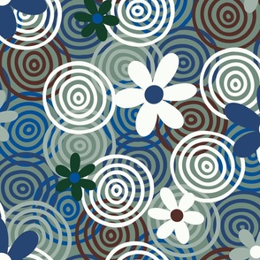 Non Directional Floral Wallpaper in Blues and Greens