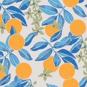 summertime aesthetic watercolor orange fruits and blue leaves