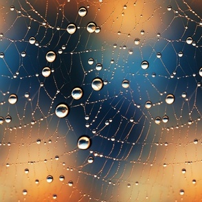 Spider Webs at Sunrise with Dew Drops Like Jewels