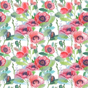 Poppies Bright Floral Flowers Watercolor Large Wallpaper Home Decor