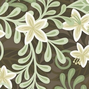 Blooming Orchard Wallpaper- Orange Blossoms- Bark Background- Citrus Blossoms- Spring- Calm Fresh Flowers and Leaves- Sage and Vanilla- William Morris- Arts and Crafts- Large