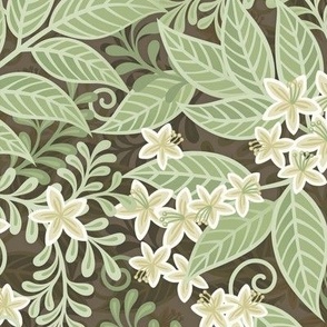 Blooming Orchard Wallpaper- Orange Blossoms- Bark Background- Citrus Blossoms- Spring- Calm Fresh Flowers and Leaves- Sage and Vanilla- - William Morris- Arts and Crafts- Small