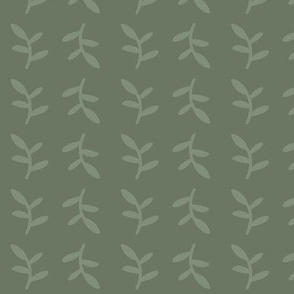 Sage Green Leaves on Dark Green - Small Scale