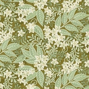 Blooming Orchard Wallpaper- Orange Blossoms- Moss Background- Citrus Blossoms- Spring- Calm Fresh Flowers and Leaves- Sage and Vanilla- sMini