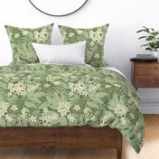 Blooming Orchard Wallpaper- Orange Blossoms- Sage Green Background- Citrus Blossoms- Spring- Calm Fresh Flowers and Leaves- Sage and Vanilla- Earthy Green- Large