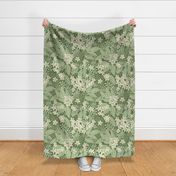 Blooming Orchard Wallpaper- Orange Blossoms- Sage Green Background- Citrus Blossoms- Spring- Calm Fresh Flowers and Leaves- Sage and Vanilla- Earthy Green- Large