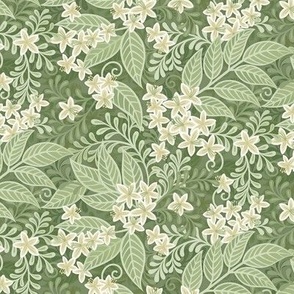 Blooming Orchard Wallpaper- Orange Blossoms- Sage Green Background- Citrus Blossoms- Spring- Calm Fresh Flowers and Leaves- Sage and Vanilla- Earthy Green- sMini