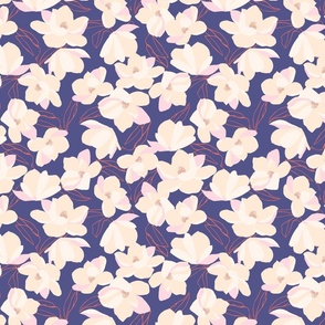 Magnolia Flowers Hand Drawn Purple Coral White Wallpaper // Small //