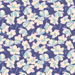 Magnolia Flowers Hand Drawn Purple Baby Blue White Wallpaper // Small //