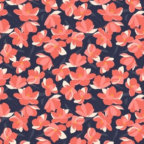 Magnolia Flowers Hand Drawn Pink Blue Wallpaper // Small //
