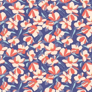 Magnolia Flowers Hand Drawn Coral Pink Purple Baby Blue Wallpaper // Small //