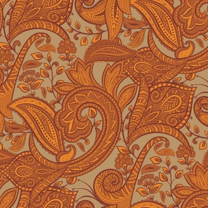 Indian Paisley Orange and Red Large