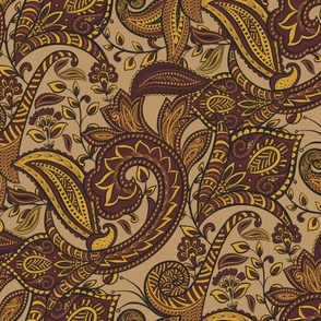Indian Paisley Yellow and Rosewood