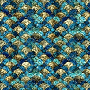 Blue and Gold Art Deco Mermaid Scales LG