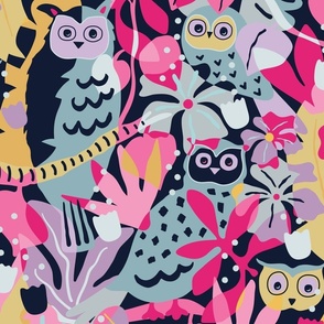 Retro Multicolor - Jumbo - Maximalist Moody Owl Jungle Wallpaper ©designsbyroochita