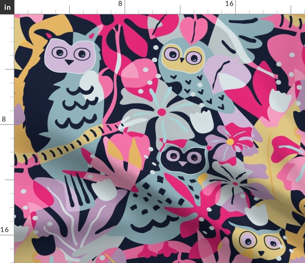 Retro Multicolor - Jumbo - Maximalist Moody Owl Jungle Wallpaper ©designsbyroochita