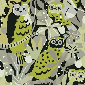 Sage - jumbo - Maximalist Moody Owl Jungle Wallpaper ©designsbyroochita