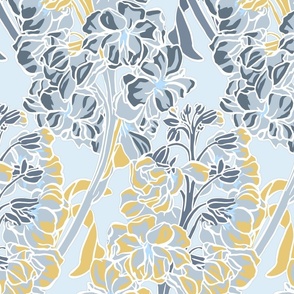 Gillyflower, floral, blue and gold lg