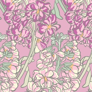  Gillyflower, floral, pink and green, lg