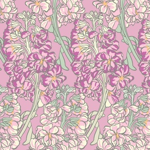 Gillyflower, floral, pink and green