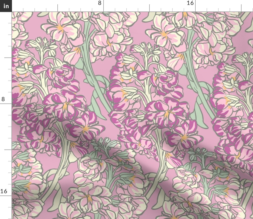Gillyflower, floral, pink and green