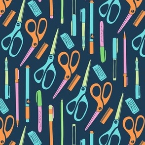 Pens, Pencils, Scissors (M) Neon Office School Everday Objects Fun 