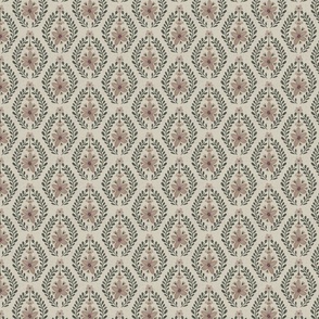 gouache floral french country textured linen SMALL - pink and green