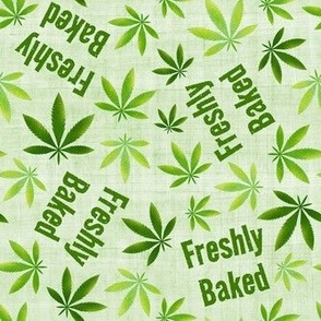 Medium Scale Freshly Baked Marijuana Pot Leaves on Pale Green
