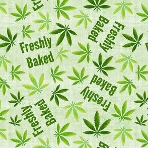 Small-Medium Scale Freshly Baked Marijuana Pot Leaves on Pale Green