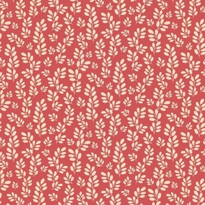 Funky Leaves Ivory  on a bright red-orange background ( small scale ).