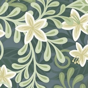 Blooming Orchard Wallpaper- Orange Blossoms- Slate Background- Citrus Blossoms- Spring- Calm Fresh Flowers and Leaves- Sage and Vanilla- Large
