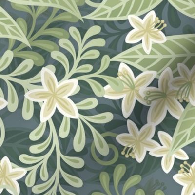 Blooming Orchard Wallpaper- Orange Blossoms- Slate Background- Citrus Blossoms- Spring- Calm Fresh Flowers and Leaves- Sage and Vanilla- Medium