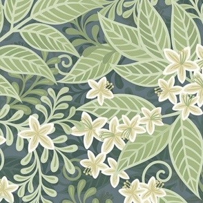 Blooming Orchard Wallpaper- Orange Blossoms- Slate Background- Citrus Blossoms- Spring- Calm Fresh Flowers and Leaves- Sage and Vanilla- Small