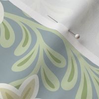 Blooming Orchard Wallpaper- Orange Blossoms- Teal Background- Citrus Blossoms- Spring- Calm Fresh Flowers and Leaves- Sage and Vanilla- Large