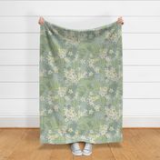 Blooming Orchard Wallpaper- Orange Blossoms- Teal Background- Citrus Blossoms- Spring- Calm Fresh Flowers and Leaves- Sage and Vanilla- Large
