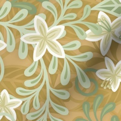 Blooming Orchard Wallpaper- Orange Blossoms- Honey Background- Citrus Blossoms- Spring- Calm Fresh Flowers and Leaves- Sage and Vanilla- Large