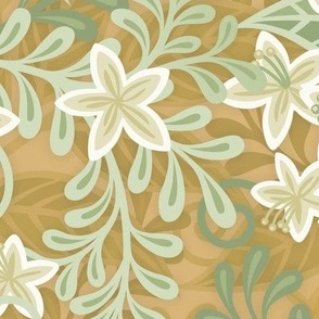 Blooming Orchard Wallpaper- Orange Blossoms- Honey Background- Citrus Blossoms- Spring- Calm Fresh Flowers and Leaves- Sage and Vanilla- Large