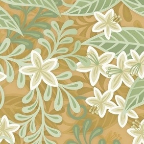 Blooming Orchard Wallpaper- Orange Blossoms- Honey Background- Citrus Blossoms- Spring- Calm Fresh Flowers and Leaves- Sage and Vanilla- Medium