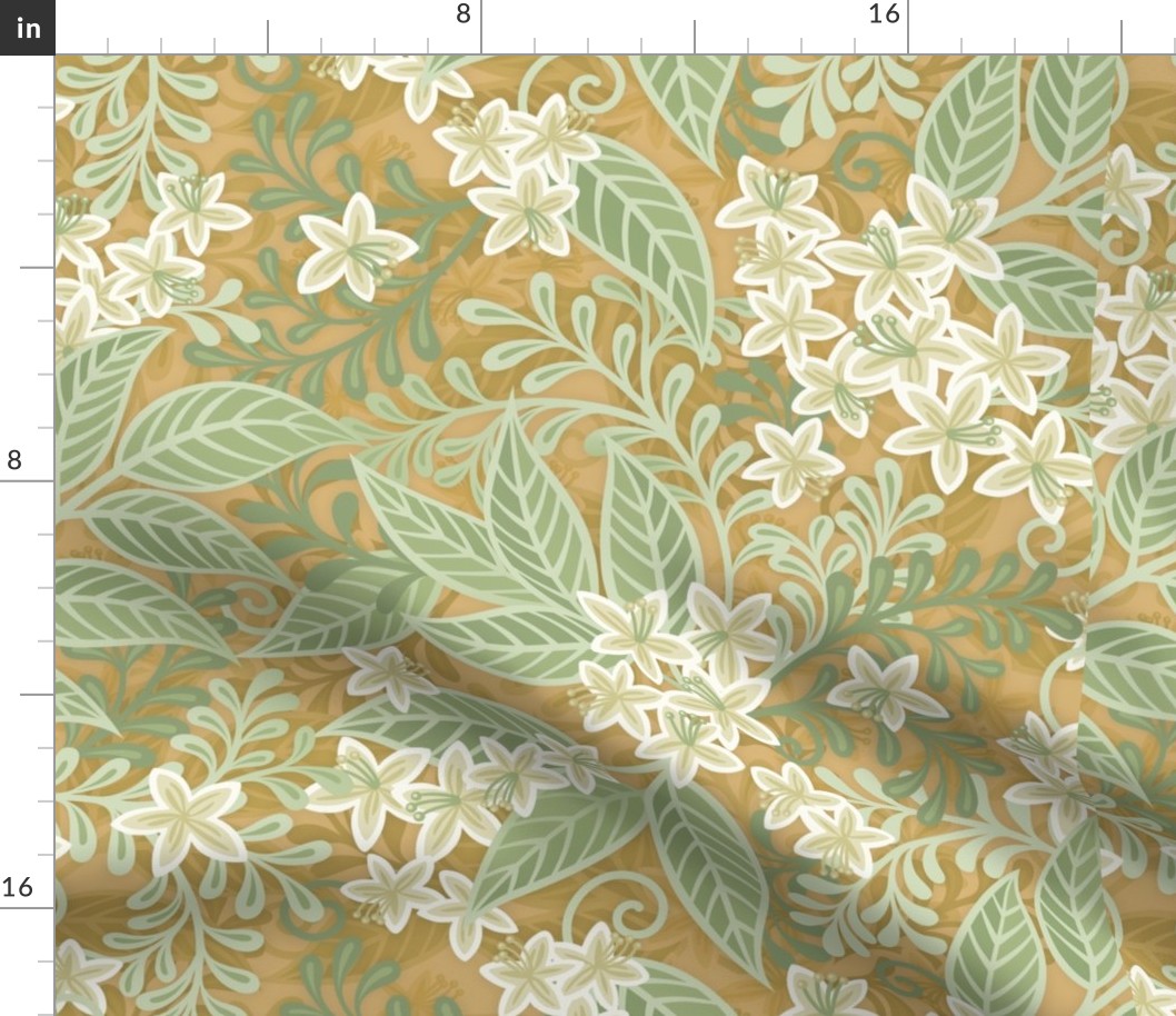 Blooming Orchard Wallpaper- Orange Blossoms- Honey Background- Citrus Blossoms- Spring- Calm Fresh Flowers and Leaves- Sage and Vanilla- Medium