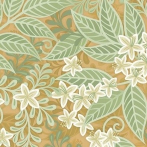 Blooming Orchard Wallpaper- Orange Blossoms- Honey Background- Citrus Blossoms- Spring- Calm Fresh Flowers and Leaves- Sage and Vanilla- Small