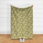 Blooming Orchard Wallpaper- Orange Blossoms- Mustard Background- Citrus Blossoms- Spring- Calm Fresh Flowers and Leaves- Sage and Vanilla- Small