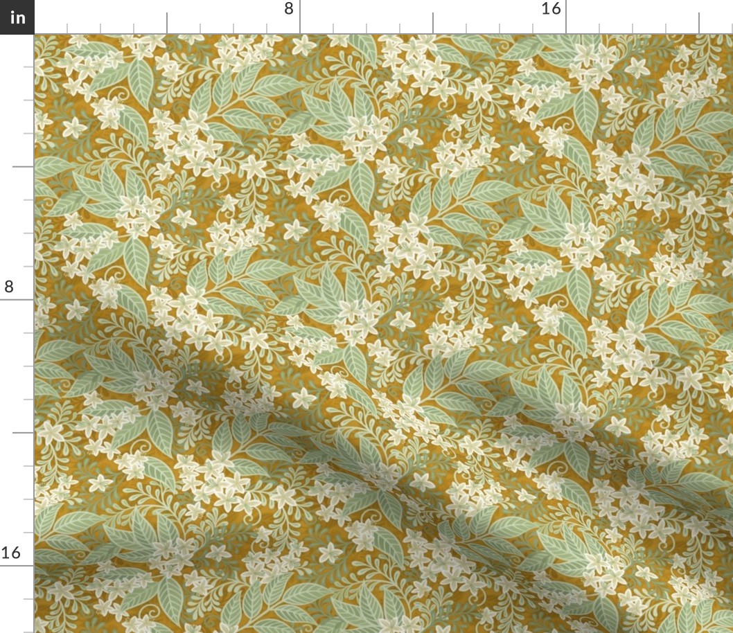 Blooming Orchard Wallpaper- Orange Blossoms- Mustard Background- Citrus Blossoms- Spring- Calm Fresh Flowers and Leaves- Sage and Vanilla- sMini